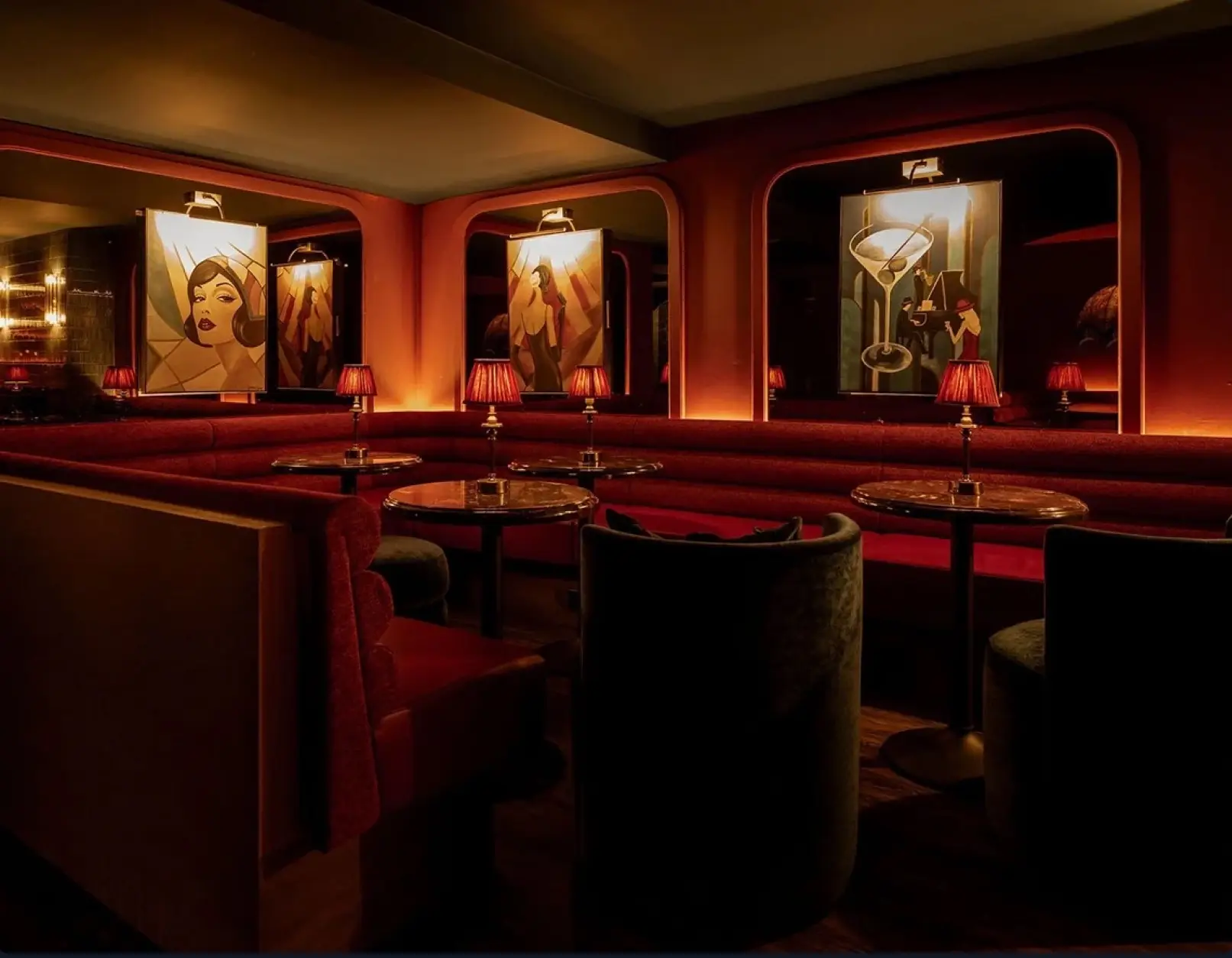 Bespoke red banquette seating in a hospitality interior